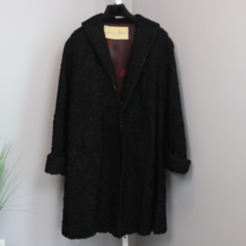 Vintage Jordan Marsh Persian Lamb Fur Coat Black Curly Wool Swing Jacket No Size